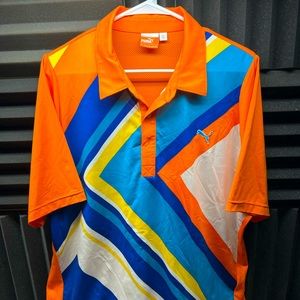 Puma Golf Polo Shirt XL Dry Cell Rickie Fowler Orange / Blue